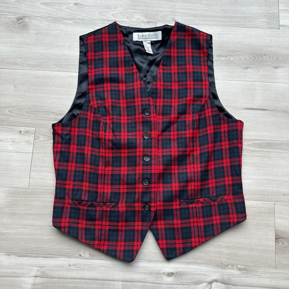 Karen Scott Vintage Plaid Vest with Adjustable Waist